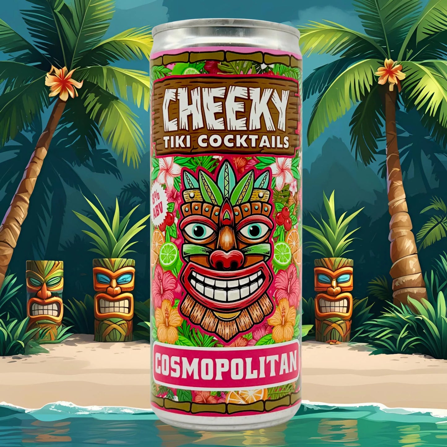 Cheeky Tiki Cosmopolitan – Vodka Cranberry Cocktail in a Can 8% ABV 250ml