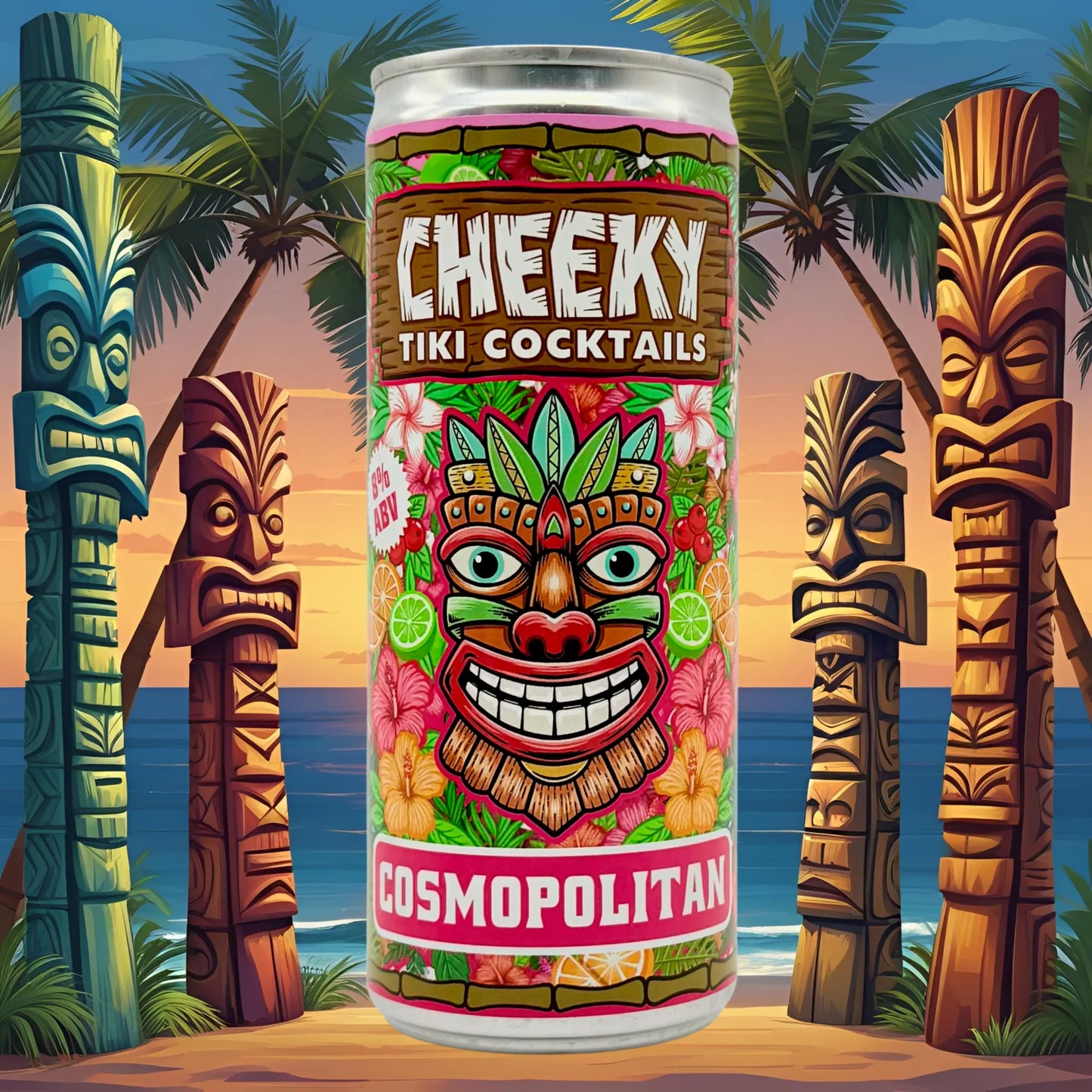 Cheeky Tiki Cosmopolitan – Vodka Cranberry Cocktail in a Can 8% ABV 250ml